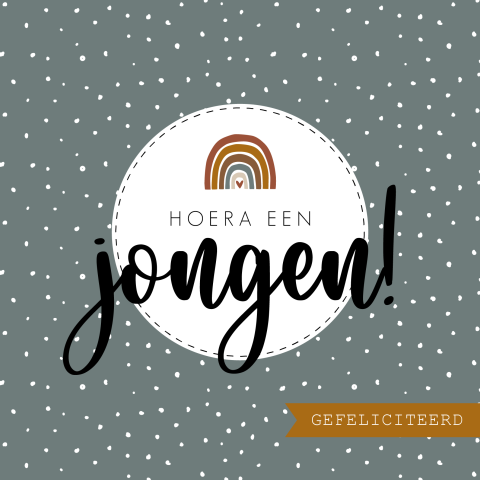 Felicitatie geboorte zoon met regenboog en stipjes