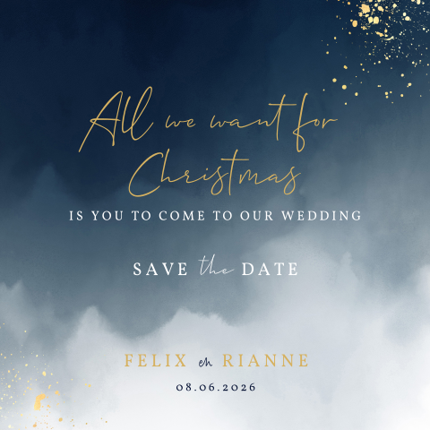 Aquarel Save the Date kerstkaart met leuke tekst en spetters