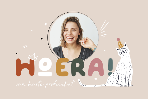 Vrolijke dieren felicitatiekaart met foto en proficikat