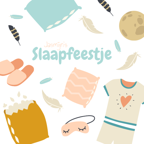 Uitnodiging met slaapmasker, sloffen en slaapkussen