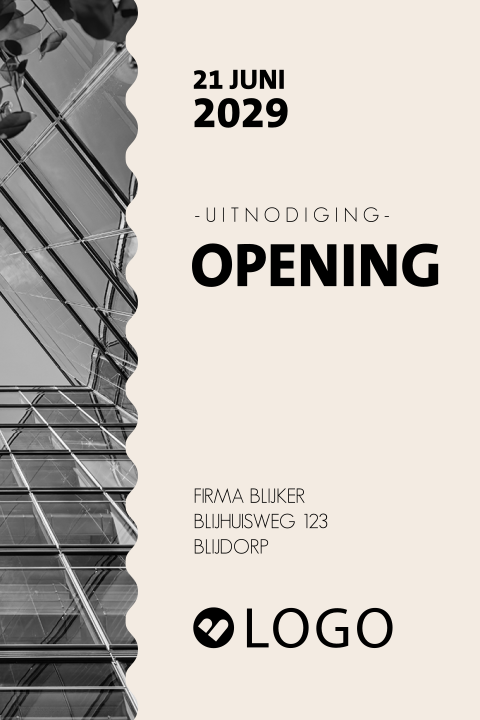 Trendy uitnodiging voor een zakelijke opening met golvend fotokader