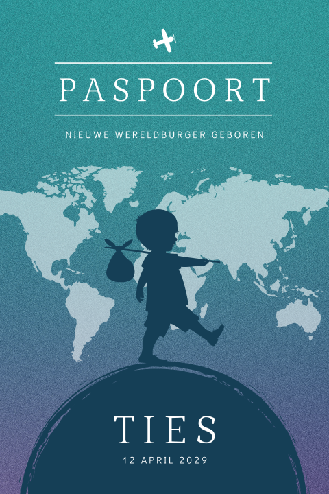 Paspoort geboortekaartje met silhouet voor een jongen