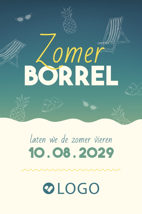 Zomerborrel uitnodiging met strand en strandstoel
