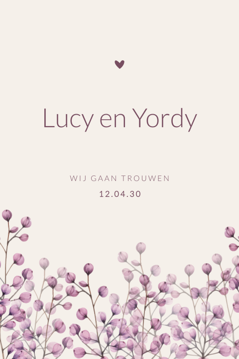 Trouwkaart met aquarel droogbloemen