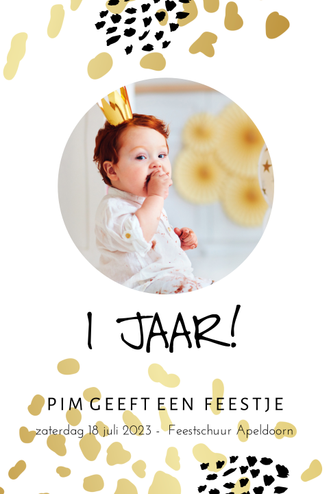 Hoera 1 jaar vrolijke dierenprint kaart