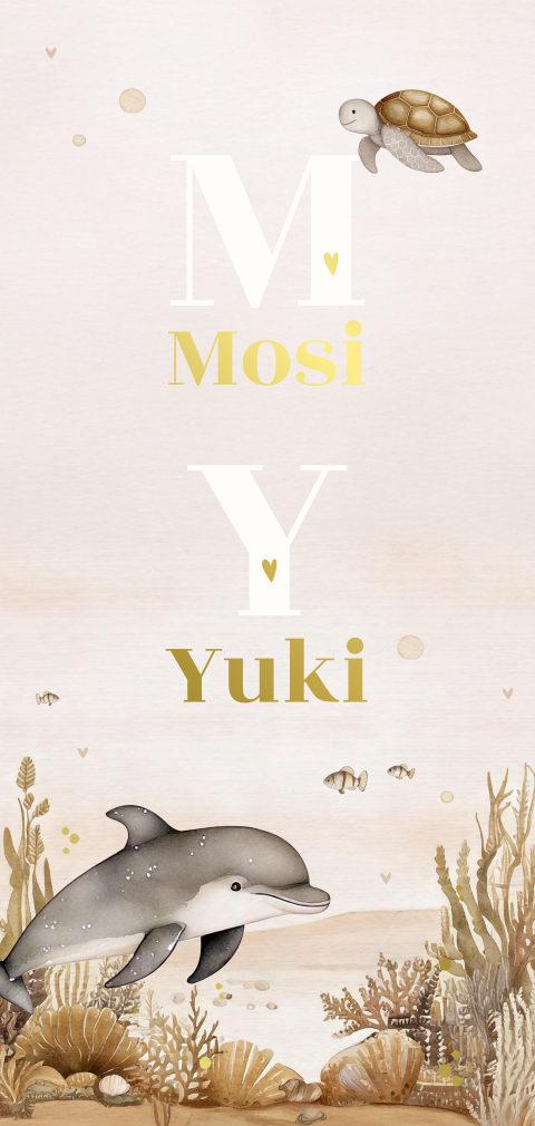 Onderwaterwereld tweeling geboortekaartje initiaal