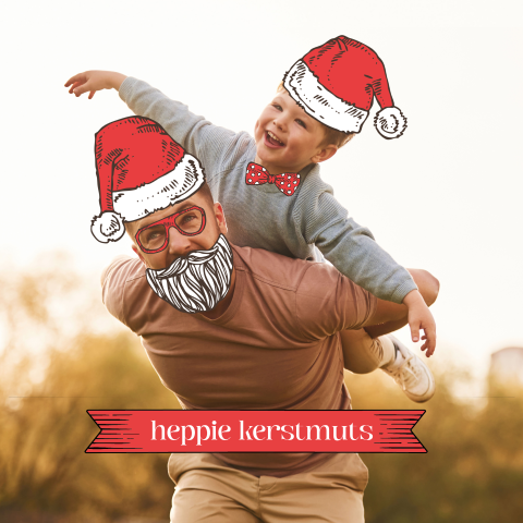 Grappige foto kerstkaart van gezin met kerstmuts props