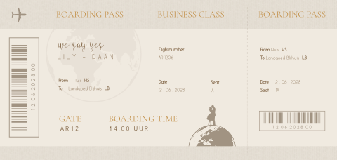 Boarding pass trouwkaart vliegticket met streepjescode