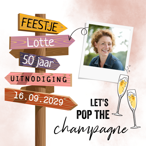 50 jaar verjaardag uitnodiging met wegwijzer en foto