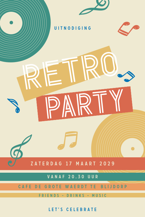 Retro uitnodiging verjaardag met muziek en LP´s