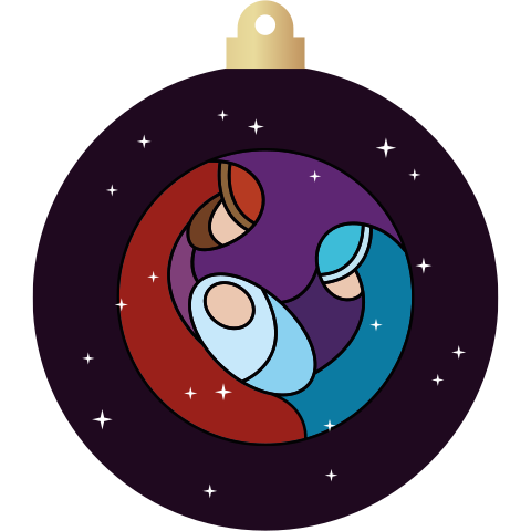 Kerstbal vorm kerstkaart christelijk met Jozef, Maria en Jezus