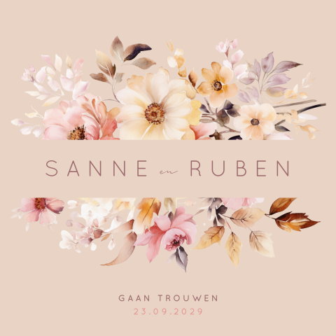 Aquarel bloemen trouwkaart met kader