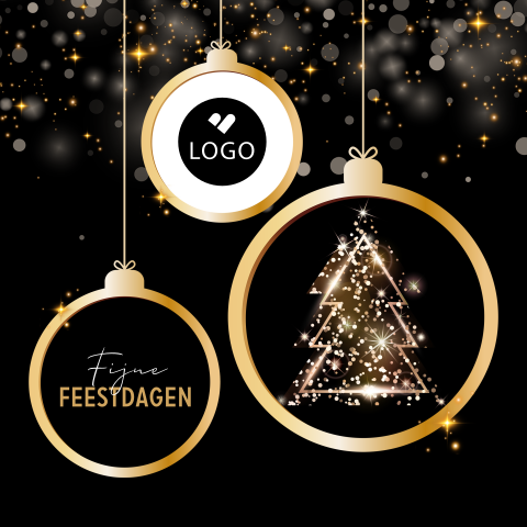 Feestelijke kerstkaart zakelijk met kerstballen, kerstboom en sparkles
