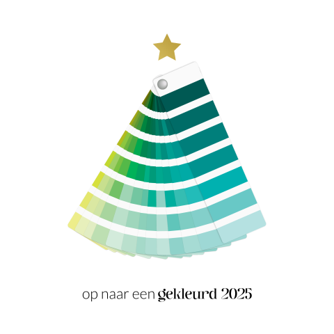 Zakelijke kerstkaart met kleurenwaaier kerstboom en goudfolie