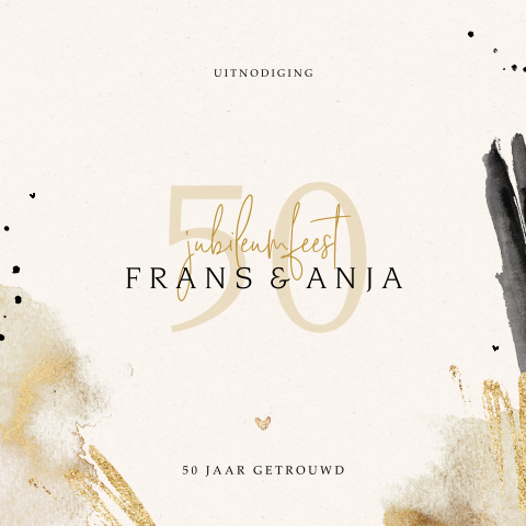 50 jaar getrouwd uitnodiging met aquarel vegen