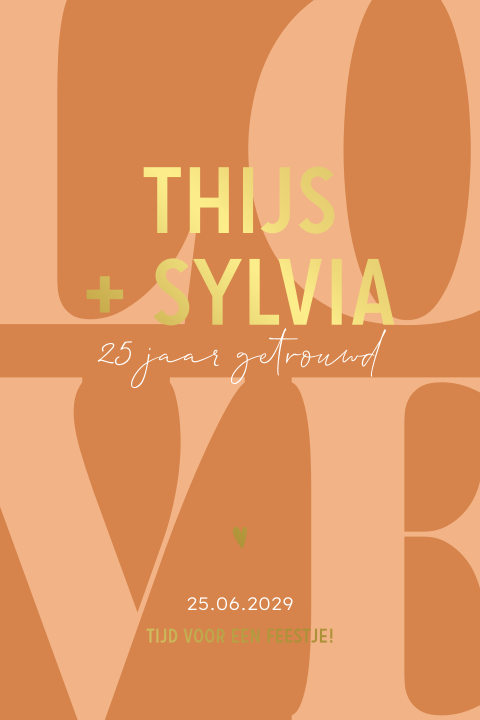 Typografische 25 jaar getrouwd uitnodiging met foliedruk