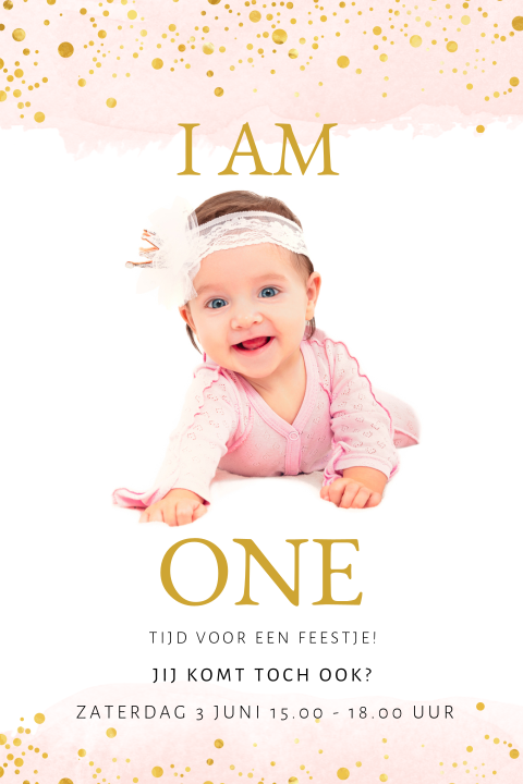 Lief verjaardagskaartje met foto en goudkleurige stippen
