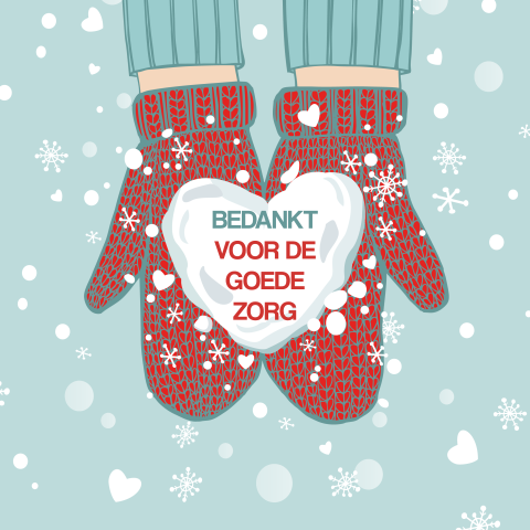 Zakelijke goede doel kerstkaart zorg met kerstwanten en sneeuw