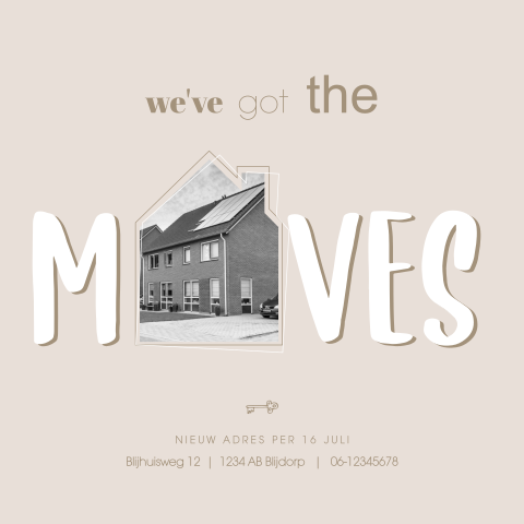 Trendy verhuiskaart met foto in huisje