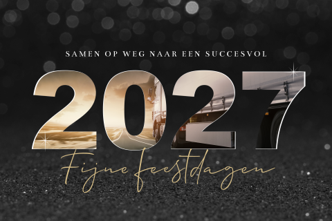 Zakelijke kerstkaart met jaartal en asfalt voor transport en logistiek