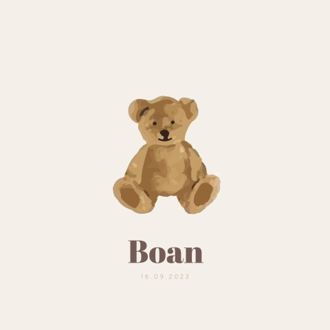 Unisex geboortekaartje uit de Teddy bear collectie van Jollein