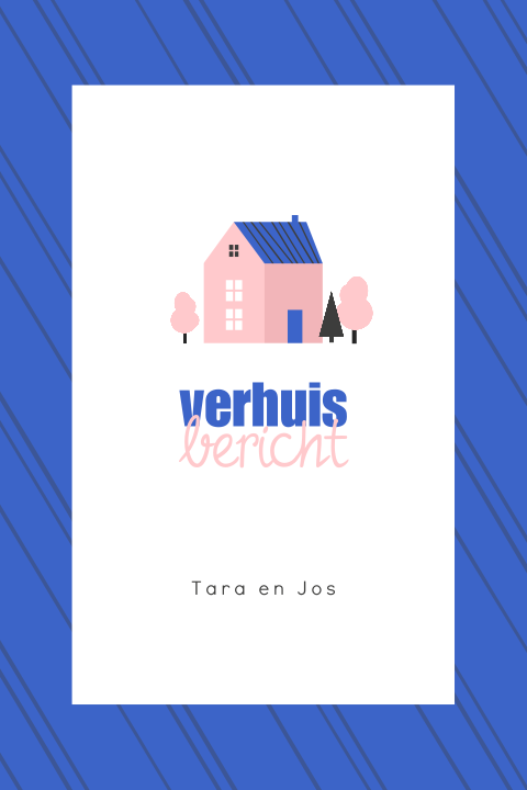 Kleurrijke verhuiskaart met strepen en huis tussen bomen