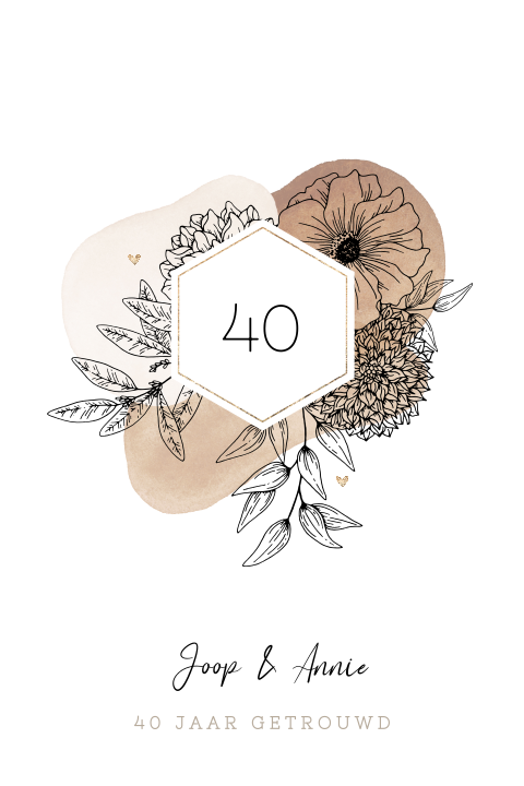 40 jaar getrouwd jubileum uitnodiging met watercolor en bloemen
