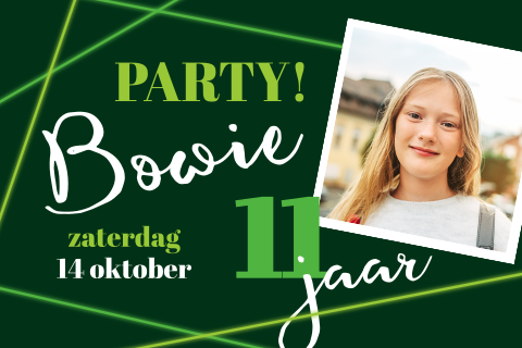 Stoere lasergame uitnodiging kinderfeestje met lasers en eigen foto