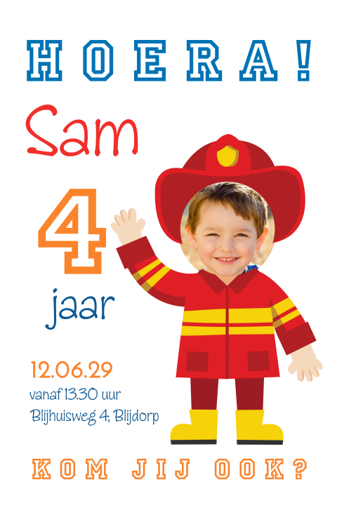Brandweer uitnodiging verjaardag met eigen foto