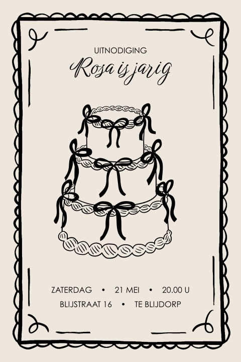 Vintage verjaardag uitnodiging 16 jaar met taart
