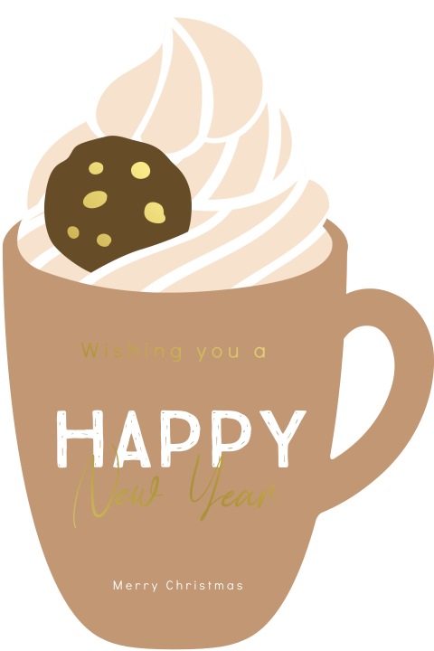 Zakelijke kerstkaart chocolademelk met slagroom en goudfolie