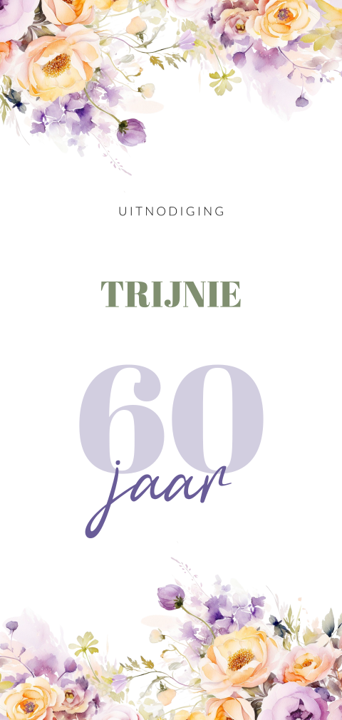 Uitnodiging 60 jaar met bloemen