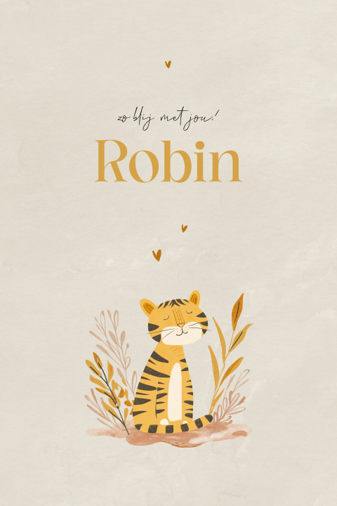Unisex geboortekaartje met tijger en hartje