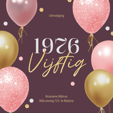 Vrolijke uitnodiging Sarah 50 jaar met ballonnen en confetti