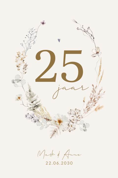 Romantische 25 jaar getrouwd uitnodiging met bloemenkrans