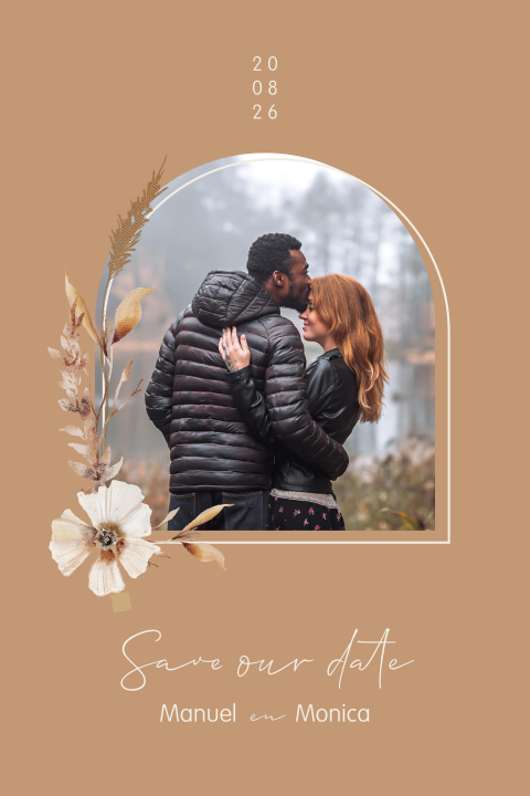 Foto Save the Date kaart met bloem en ronde hoeken