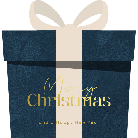 Zakelijke kerstkaart in cadeau vorm met foliedruk