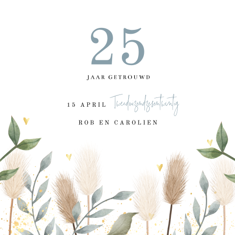 Hippe 25 jaar getrouwd uitnodiging met droogbloemen