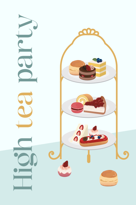 High tea uitnodiging met etagère en gebakjes