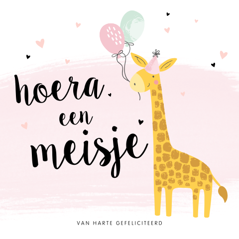 Felicitatiekaart geboorte meisje met giraffe en aquarel veeg