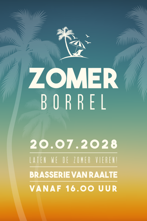 Zomerborrel uitnodiging zakelijk met palmbomen