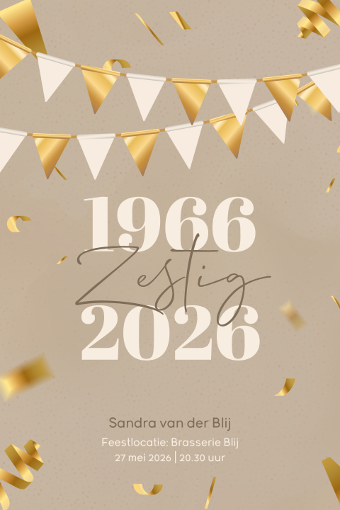 Uitnodiging verjaardag 60 jaar met slinger en jaartal 1966