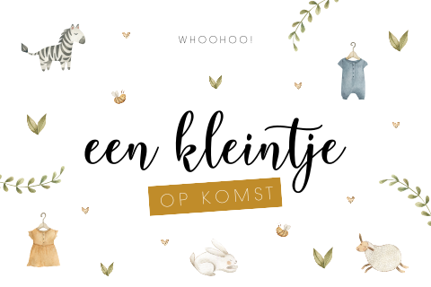 Lief dieren felicitatiekaartje "Een kleintje op komst" met babypakjes