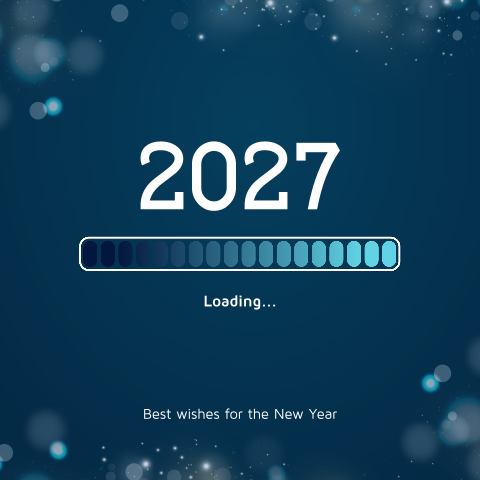 Blauwe kerstkaart met Loading bar 2027 zakelijke kerstkaart