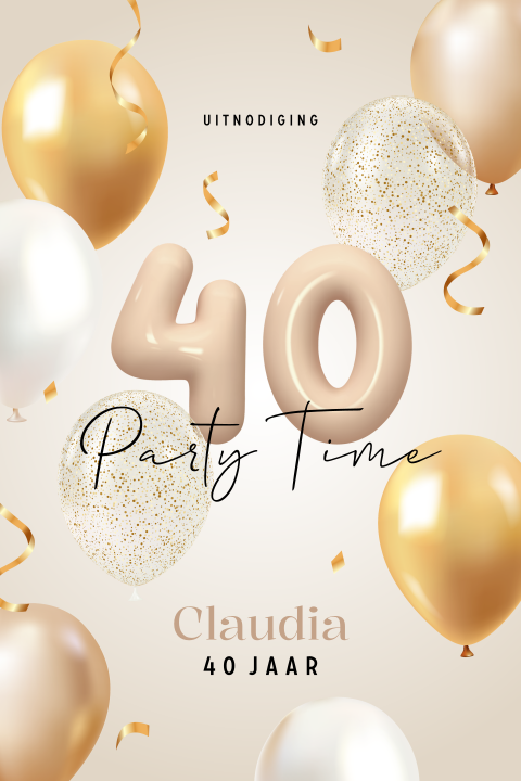 Feestelijke verjaardag uitnodiging 40 jaar met confetti en ballonnen