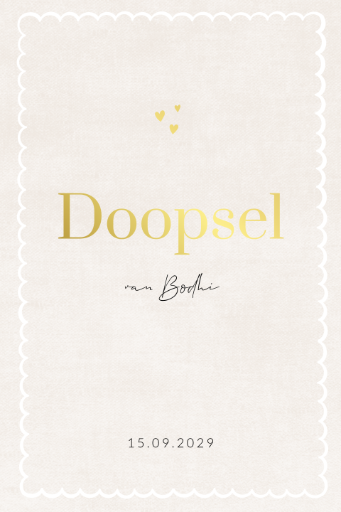 Uitnodiging doopsel hartjes en foliedruk