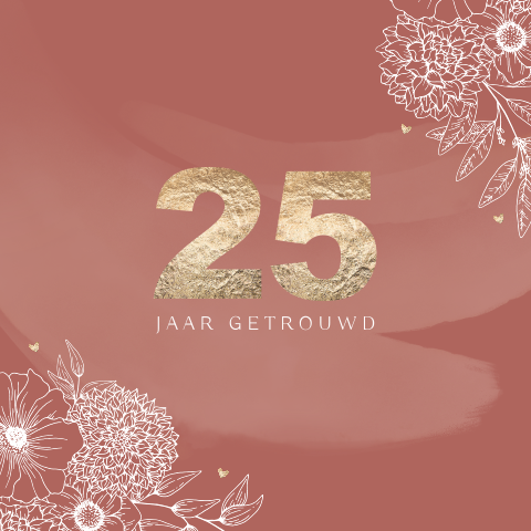 Sierlijke felicitatiekaart 25 jaar getrouwd met bloemen