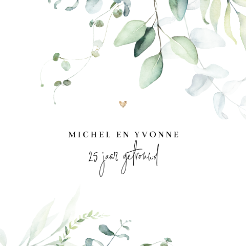 Botanische uitnodiging 25 jaar getrouwd met aquarel eucalyptus