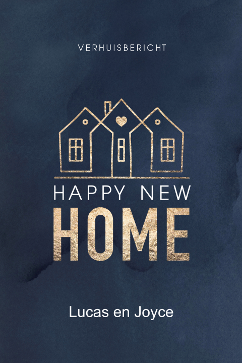 Happy New Home strakke verhuiskaart met aquarel en huisjes