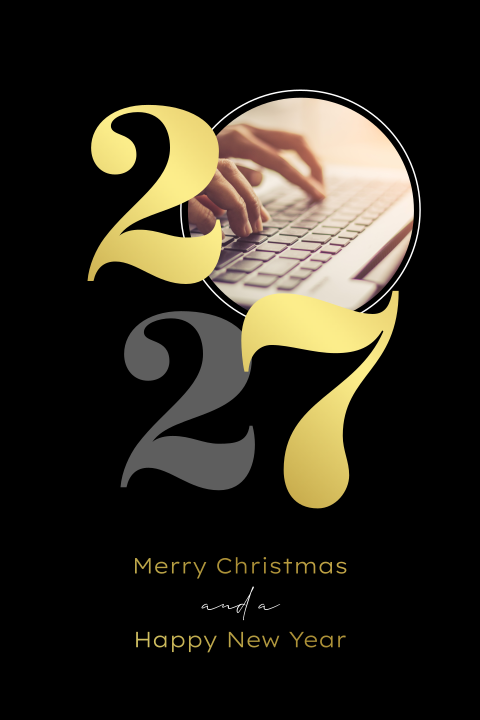 Zakelijke 2027 kerstkaart met foto en goudfolie